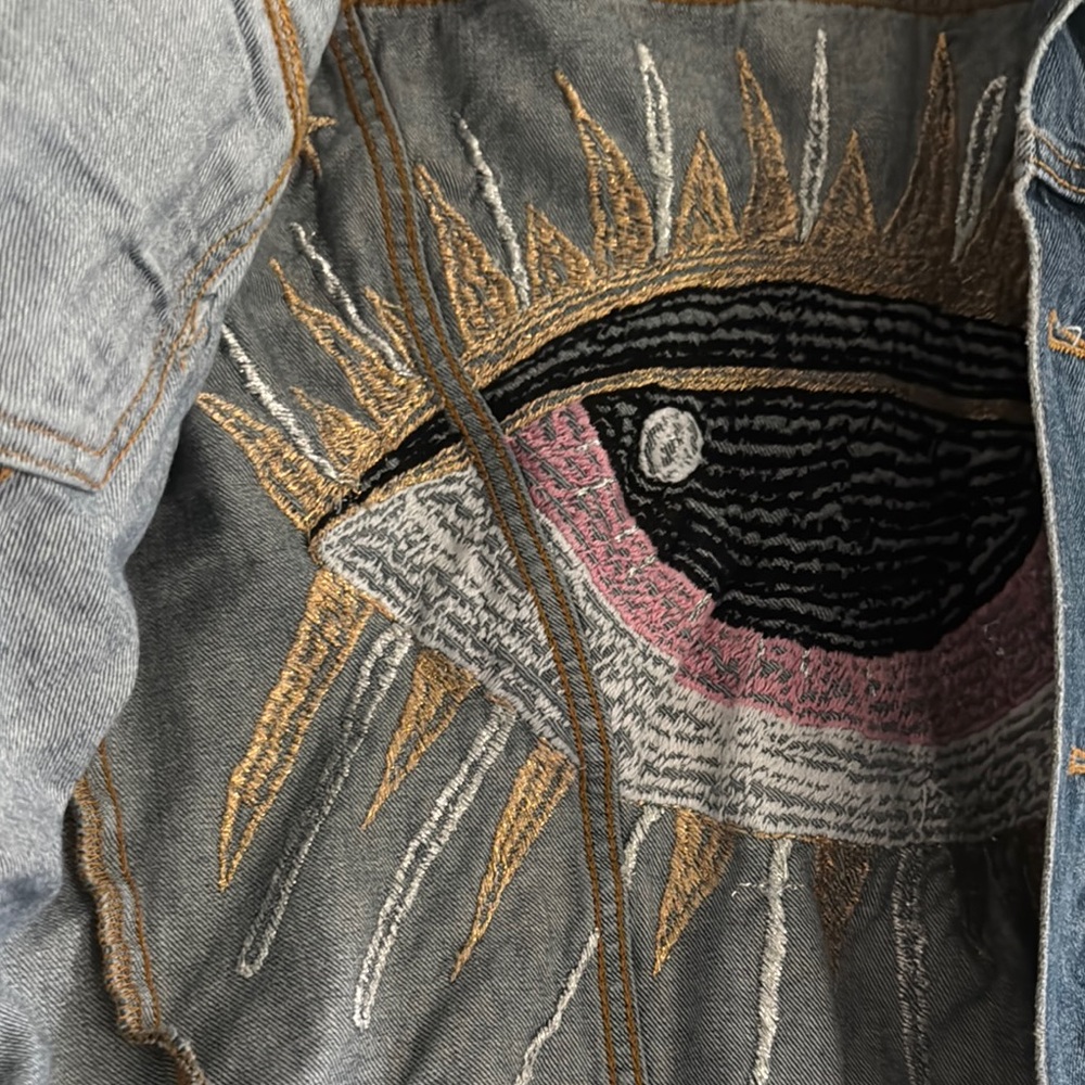 Embroidered Evil Eye Denim Jacket - Picture 5 of 6